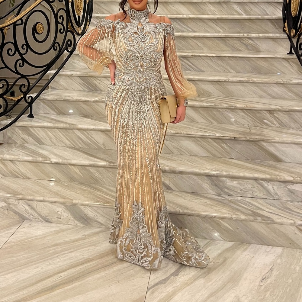 Elegant Silver and Gold Evening Gown